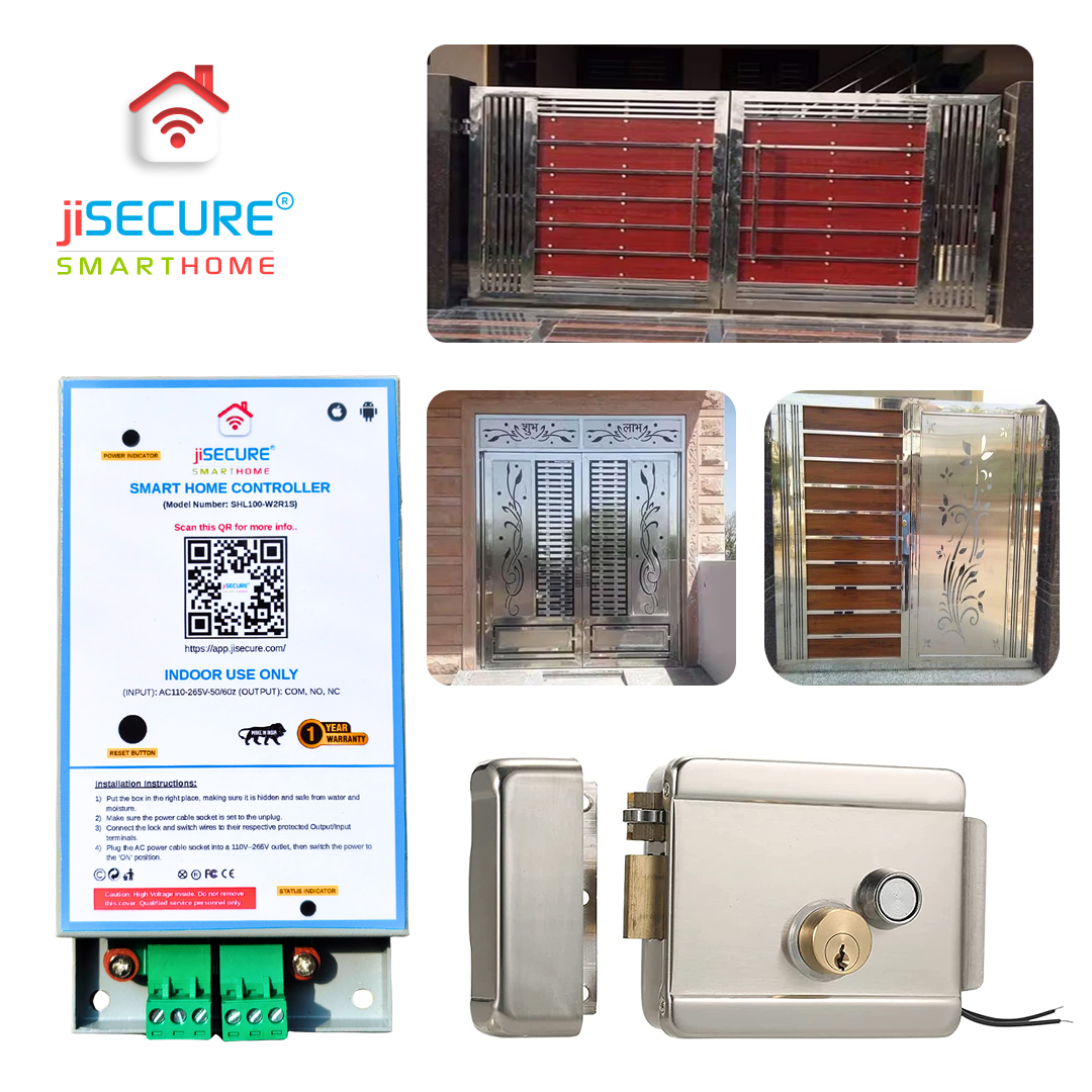 jiSECURE Main Gate Smart Door Lock | WiFi & Bluetooth Controller | Mobile App & Remote Access | Heavy Duty Electronic Lock for Enhanced Security