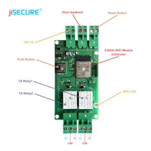 jiSECURE Smart Door Lock Controller Wireless Relay Momentary (1s) | PCB Circuit for Home Automation | WiFi & BLE Enabled | DIY Smart Door Gadget Works Online as Well Compatible with Android and iOS