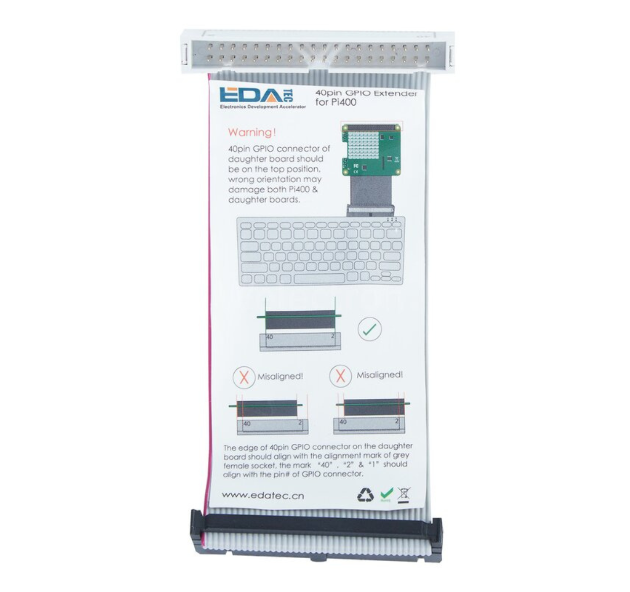 EDATEC 40pin GPIO Extender for Pi400, Grey Cable