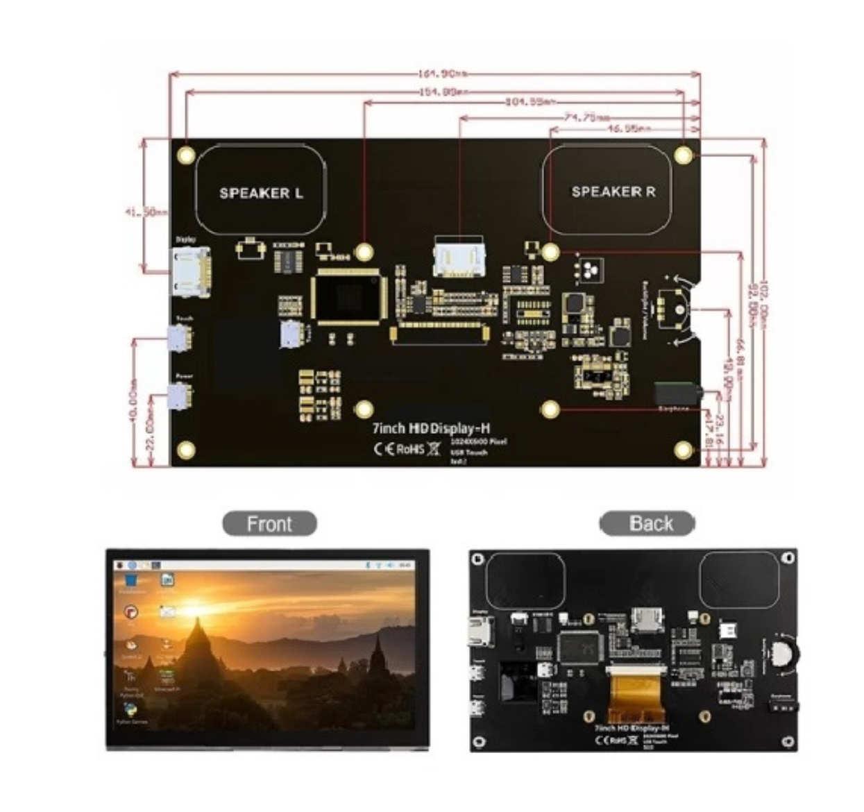 Elecrow RC070S 7 inch 1024*600 IPS Capacitive Touch Monitor Raspberry Pi Boards