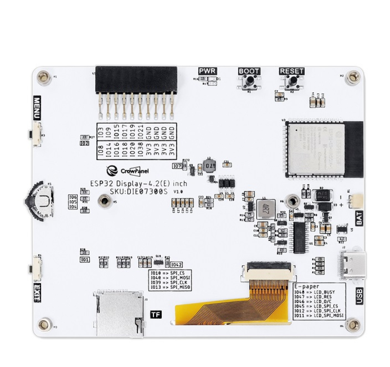 Elecrow CrowPanel ESP32 4.2” E-paper HMI Display with 400*300 Resolution, Black/White Color Driven By SPI Interface