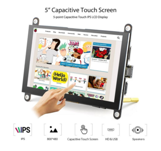 ELECROW RC050S HD 5 Inch 800×480 Capacitive Touch Monitor Built-in Speaker with Backlight Control