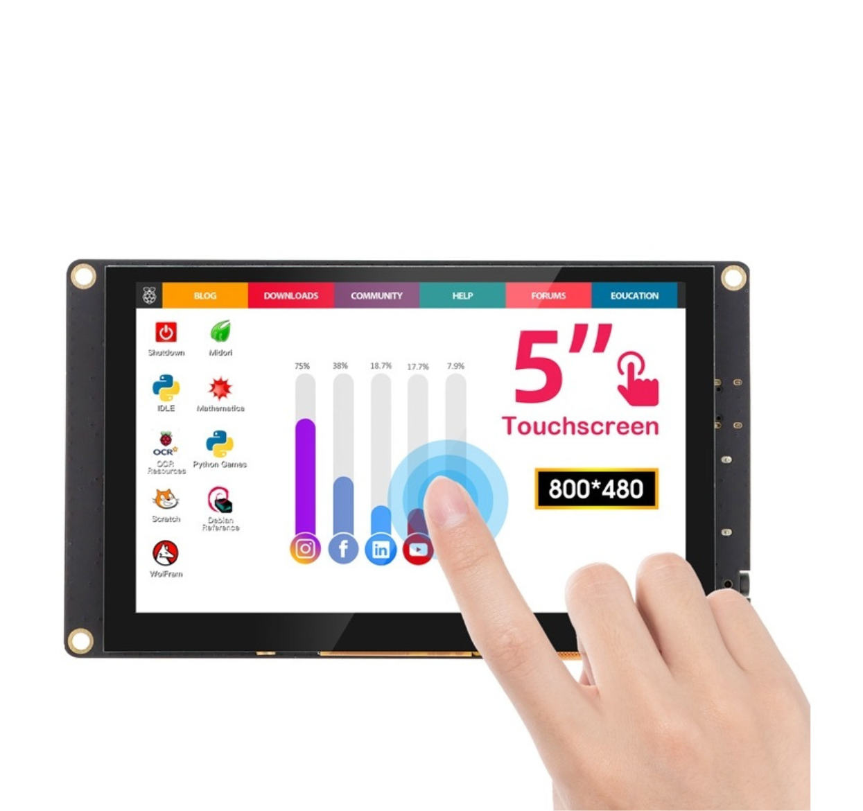 ELECROW 5.0 Inch Display for Raspberry Pi Compatible with Jetson Nano, Beaglebone